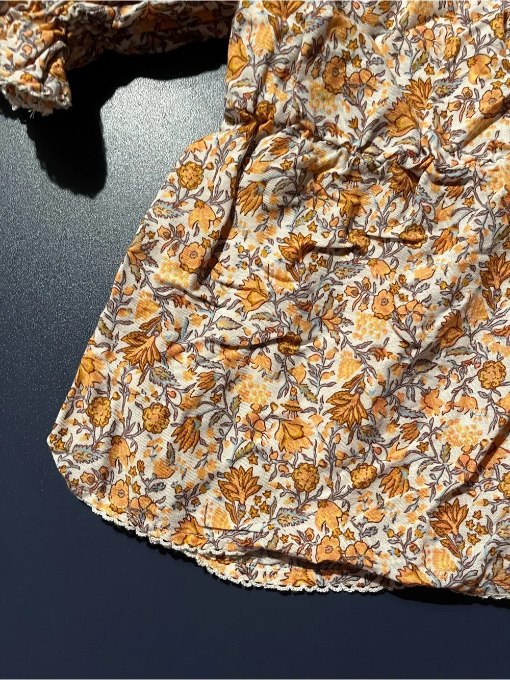 Old Navy Yellow Floral Smocked Puff-Sleeve Blouse